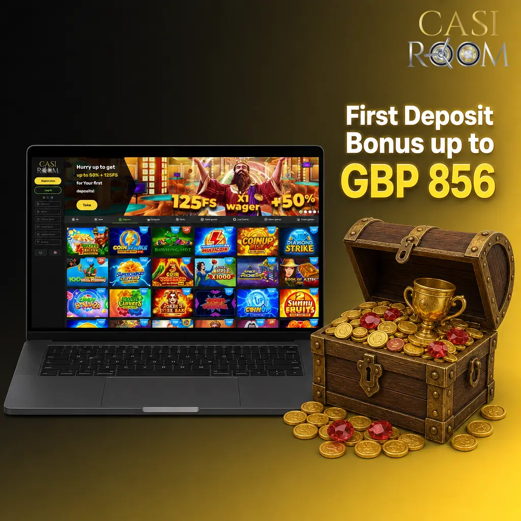 100% first deposit casino bonus up to GBP 856 for new UK players with GBP 10 minimum deposit