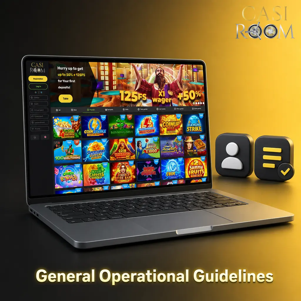 General Operational Guidelines detailing player terms, 18+ age limits, account verification, and payment rules.