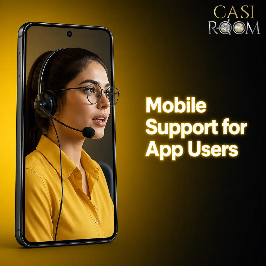 Mobile app support options showing live chat, email, help centre, cashier messages and account notifications