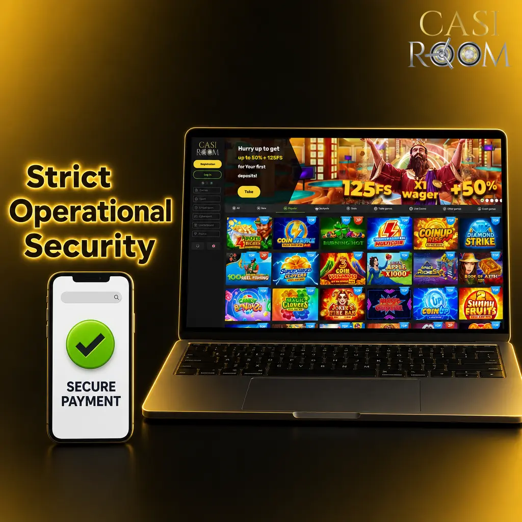 Casiroom strict operational security featuring SSL encryption and a verified Curacao eGaming licence for UK players.